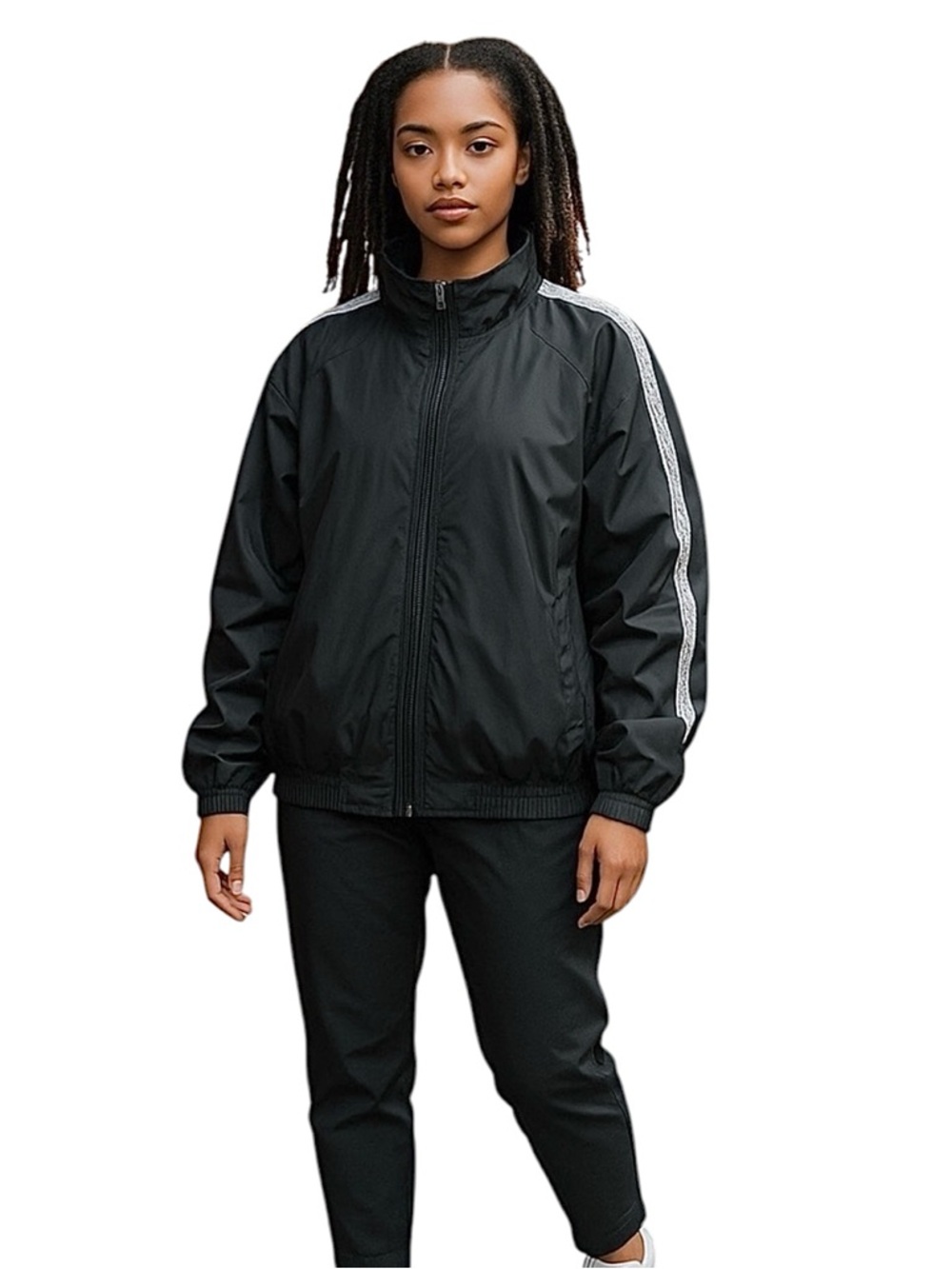 LF Graphic Logo on Sleeves and‎ Back Black Zip-Up Windbreaker Jacket